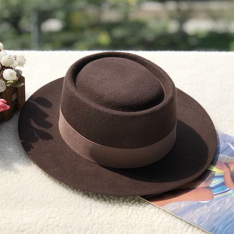 Volnen cilinder z ravnim vrhom v obliki prstana, otroški jesenski in zimski modni volneni klobuk z ravnim vrhom_voghion.com