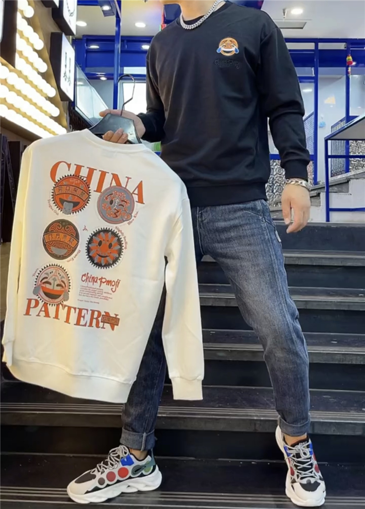 Männer in Guards 2022 Herbst Neue Smiley Gesicht Langarm Mode Lose Pullover Mantel Kwai Net Rot Rundhals Kleidung_voghion.com