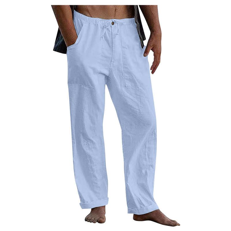 Pantalon décontracté en coton et lin pour homme, grande taille, respirant, couleur unie, sport, Fitness, Streetwear, nouvelle collection, S-5XL_voghion.com