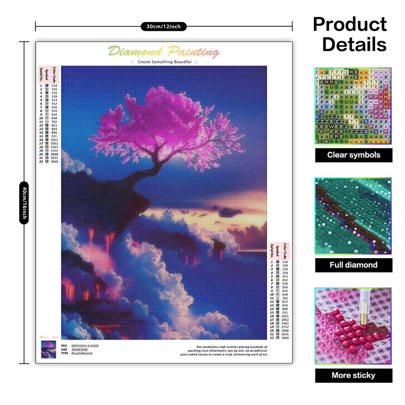 PhotoCustom 5d Diamond Embroidery Beautiful Cloud Sea Diamond Art Painting Sakura Tree Mosaic Handmade Gift_voghion.com