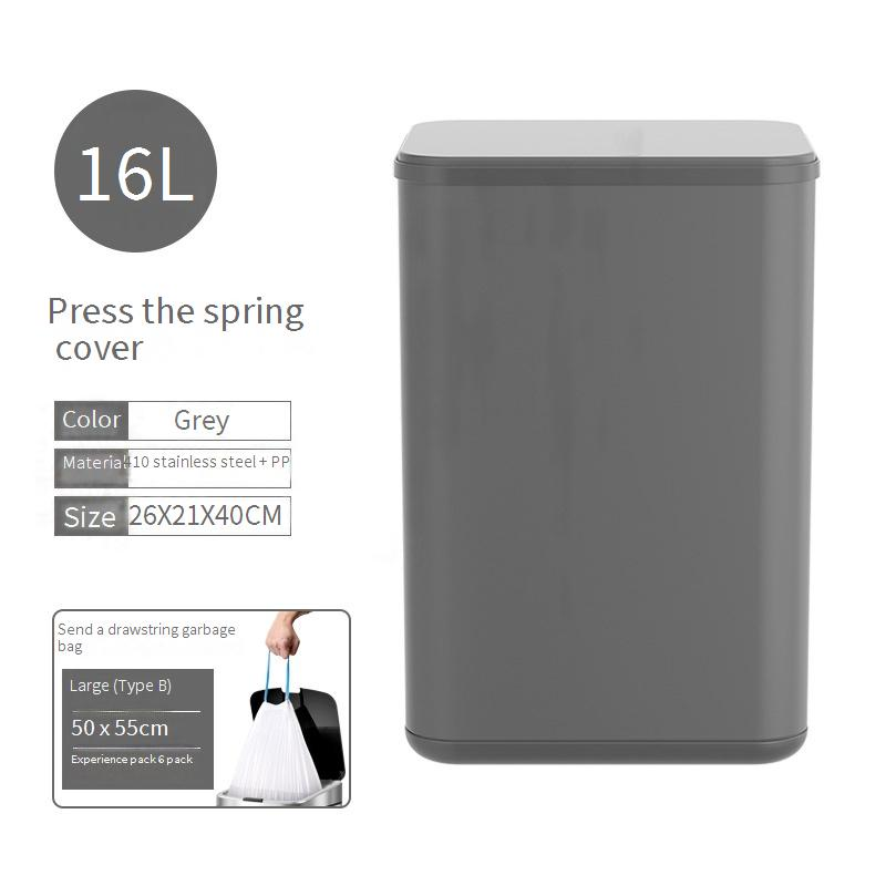 Household Cleaning Narrow Slit Push Type Stainless Steel Trash Can With Lid Bedroom Double Layer Pop Up Lid Toilet_voghion.com