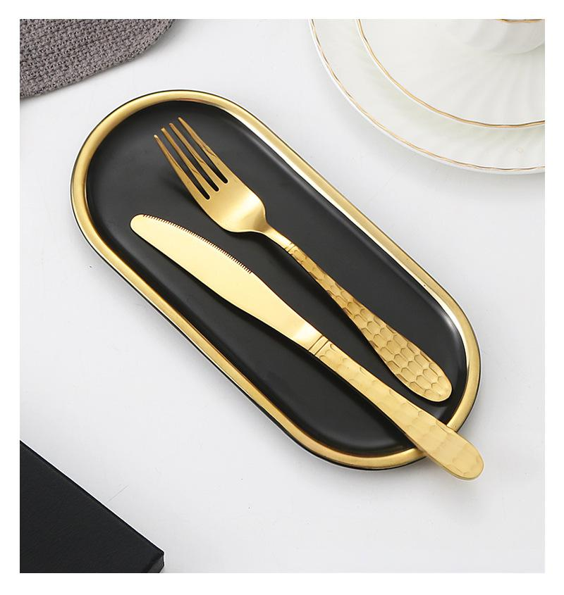 Titanium-Plated Stainless Steel Cutlery Set - Water Cube Design 4-Piece Hotel & Restaurant Grade Tableware In Gift Box_voghion.com