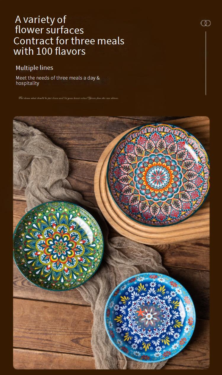 Ceramiczny talerz obiadowy w stylu boho – głęboki talerz w stylu vintage na śniadanie, pierogi i owoce (10,5 cala, nadaje się do mikrofalówki i zmywarki)_voghion.com