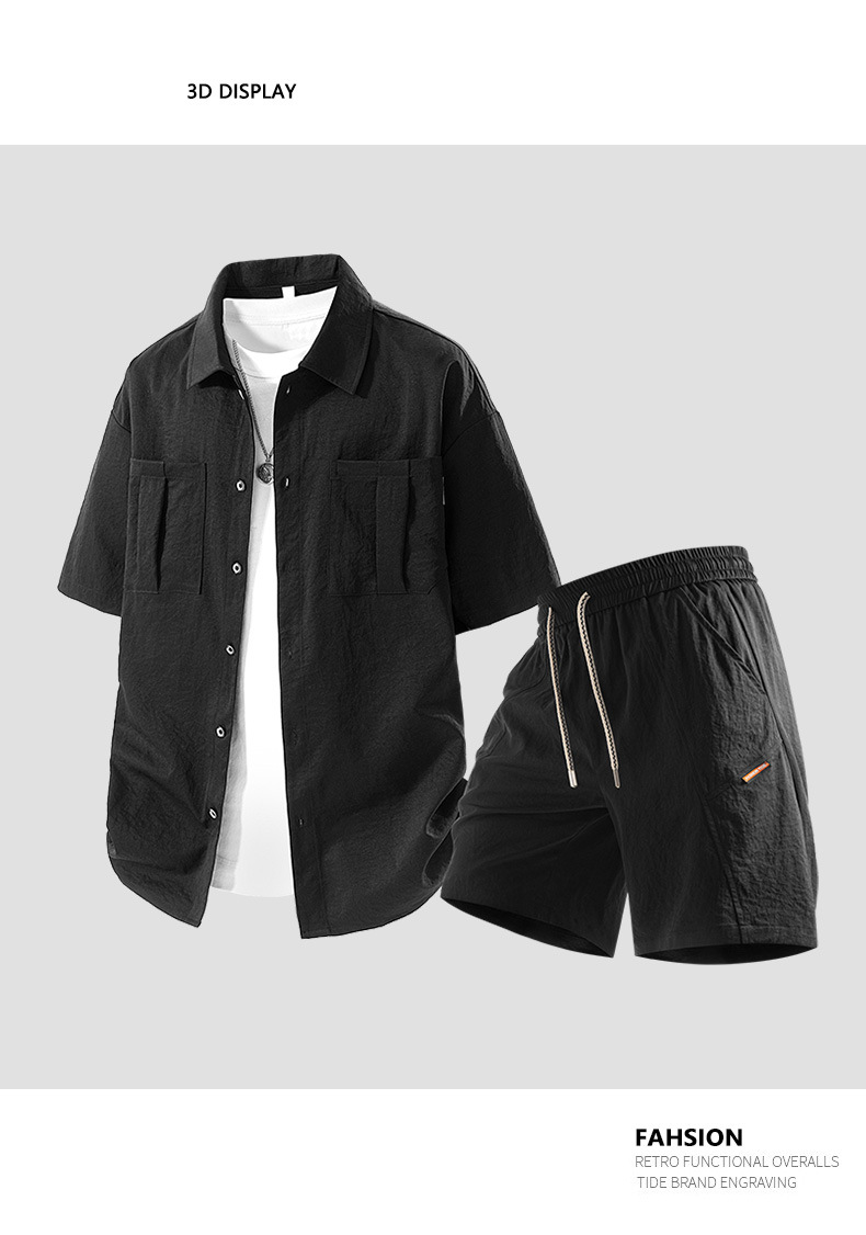 Cross Border New Summer Casual Large Size Suits For Men Summer Trend Short Sleeved Shirts Half Length Shorts Loose Two Piece Suits_voghion.com