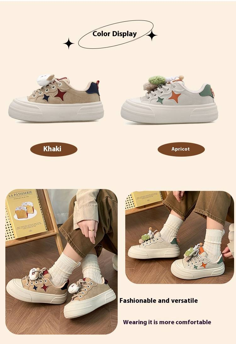Women's Versatile Sneakers With Cute Plush Pendants, Thick Soled Large Size Women's Shoes, Soft Soles That Won't Tire Your Feet Casual Shoes_voghion.com