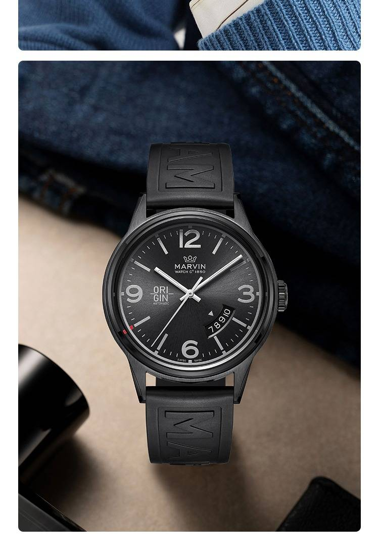 Swiss Marvin Origin Serie: Stilvolle automatische Herrenuhr mit schwarzem Zifferblatt_voghion.com