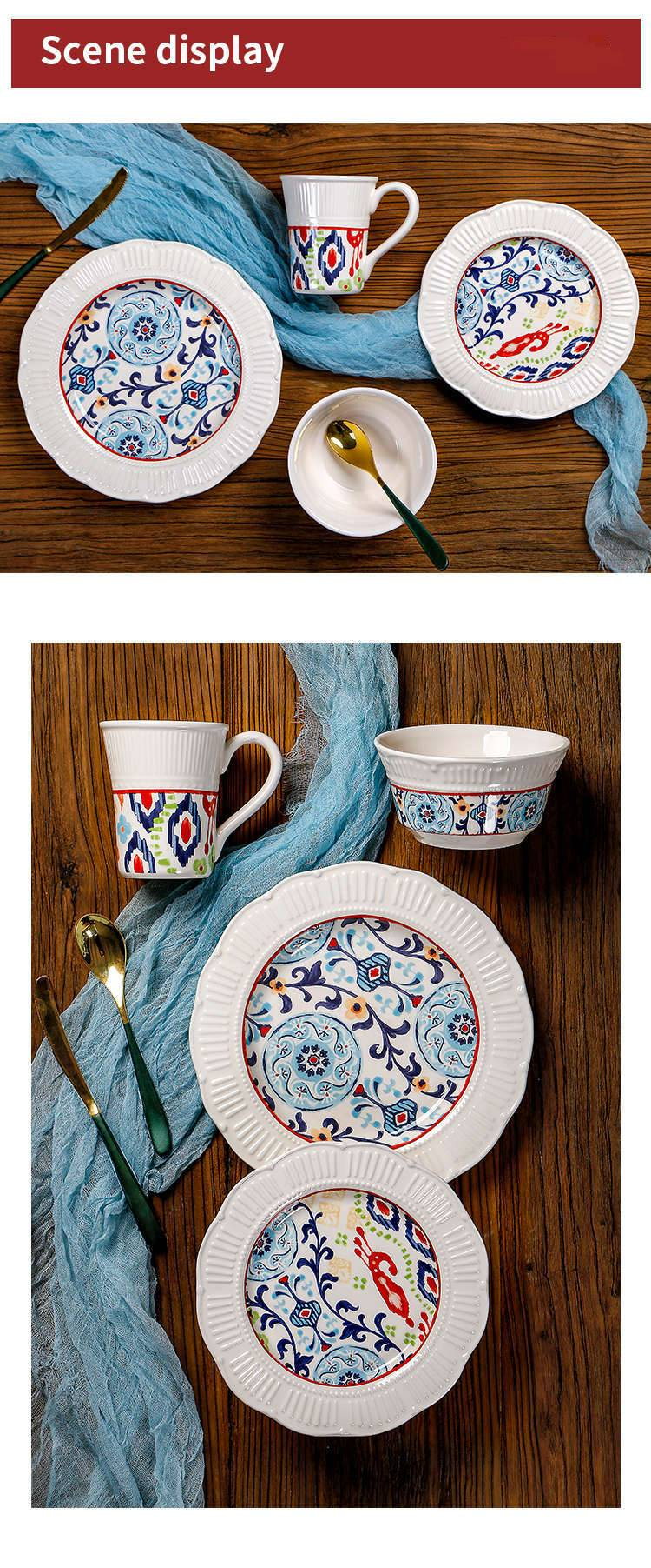 Japanese-Style Ceramic Dinner Plate – 9 Inch Hand-Painted Floral Embossed Stoneware, Microwave Safe, Elegant Tableware For Home & Restaurant_voghion.com