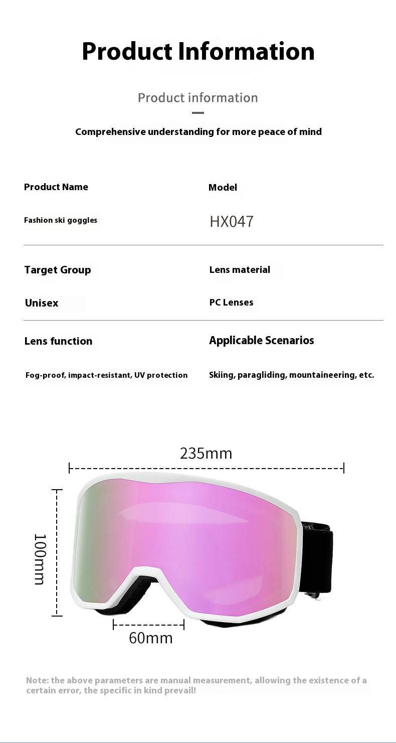Lunettes de ski pour adultes, antibuée, protection UV, double verre, polarisées et coupe-vent, compatibles avec les lunettes (étui inclus)._voghion.com