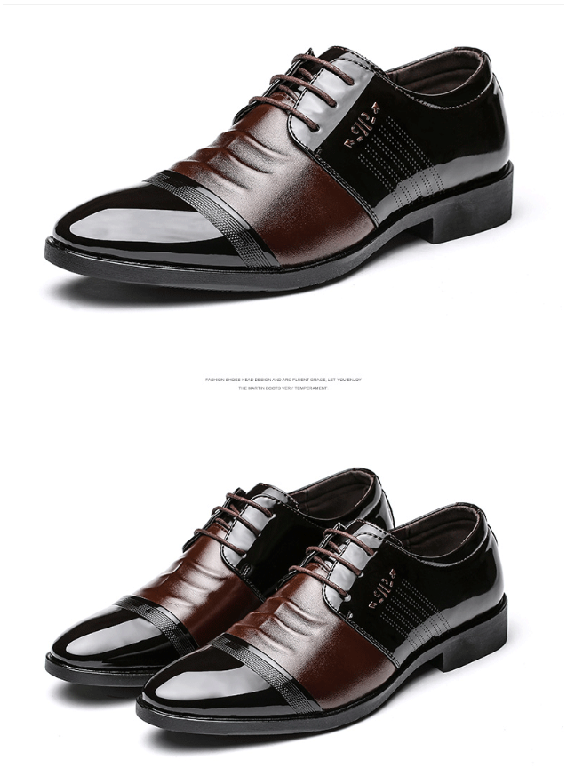 Men's Business Casual Leather Shoes - Pointed Toe Low-Cut Dress Shoes With Lightweight Rubber Sole For Office & Daily Wear (Black/Brown)_voghion.com