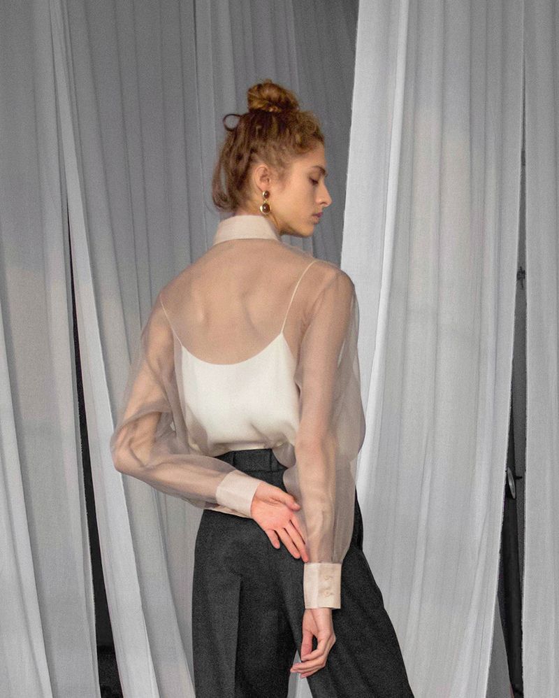 Commuter Thin Mesh Top Damen Design Sonnenschutz Beige Langarmshirt_voghion.com