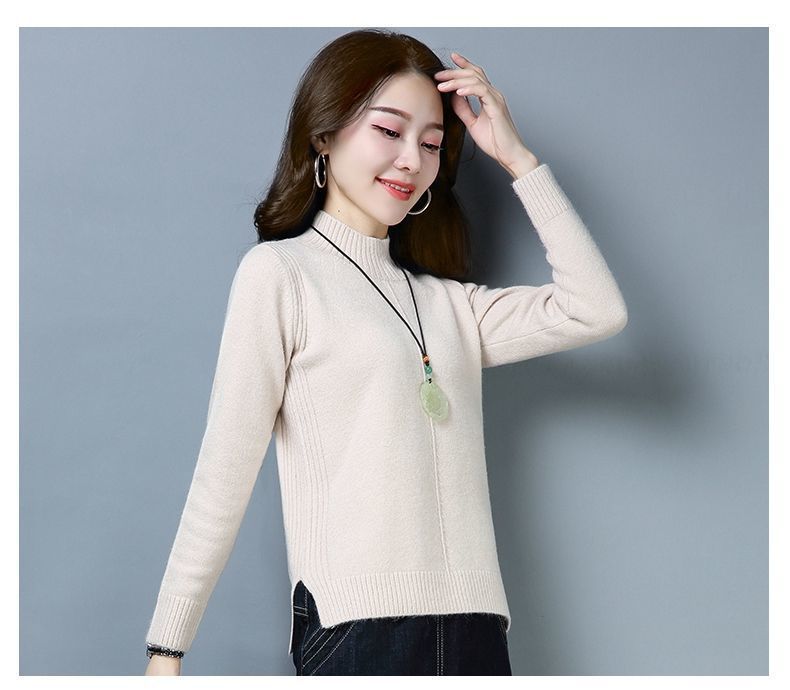 【 Cashmere Family 】 Half high neck short woolen base women's loose thick knit sweater, inner layer for autumn and winter_voghion.com