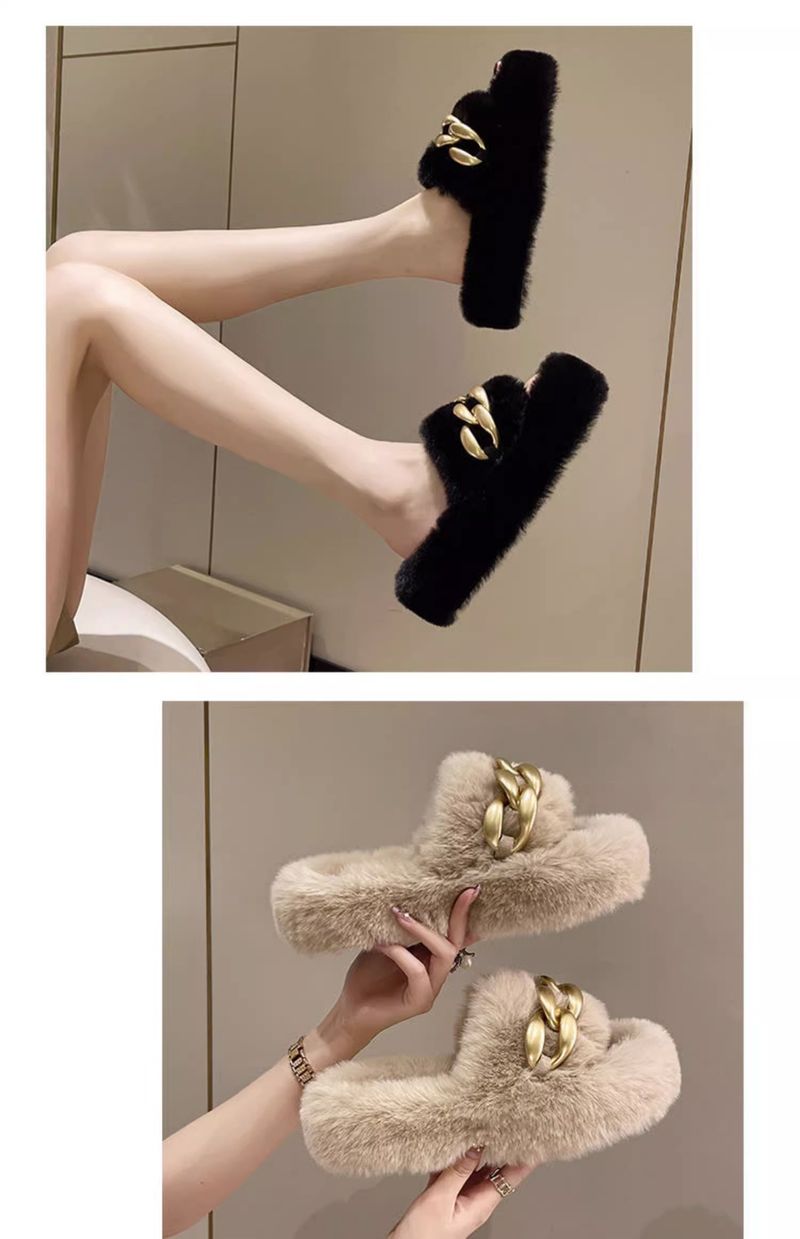 Zapatillas de mujer de suela gruesa reforzada con tacón alto y pelo, zapatillas de mujer de algodón para uso exterior, zapatillas de felpa populares_voghion.com