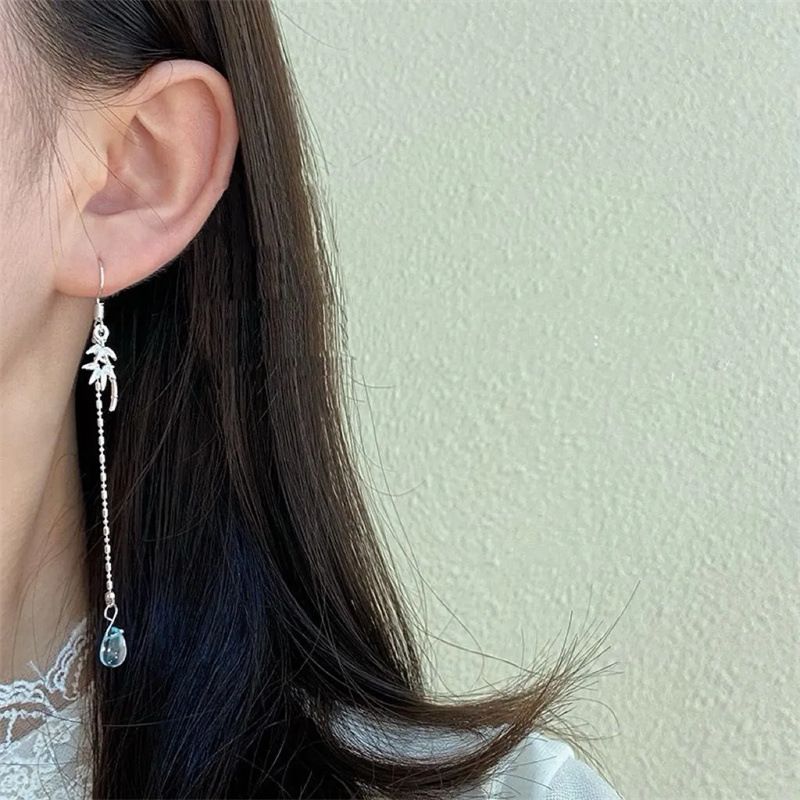 Nuovo nappa cinese a goccia d'acqua in bambù lunga versatile, design di nicchia, orecchini in stile fresco e antico, orecchini super immortali_voghion.com