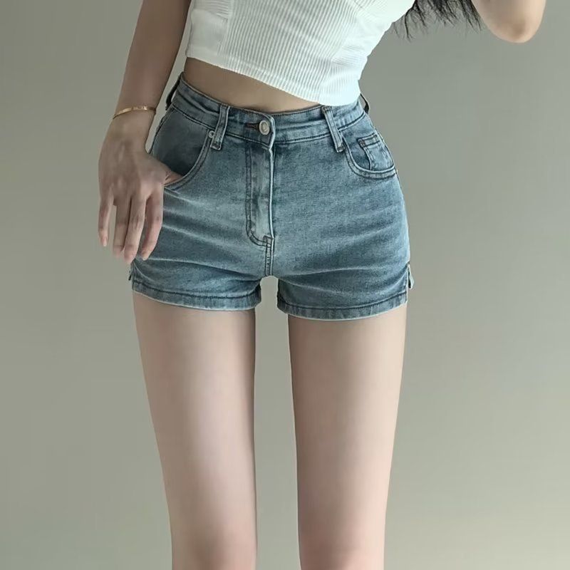 Zomer skinny jeans voor dames uit 2025, dunne hotpants, hoge taille, kleine split, heuplift shorts, trendy Ins-stijl_voghion.com