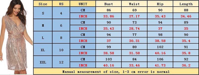 Women's V-neck Sleeveless Mid-length Sequin Little Dress 5128_voghion.com