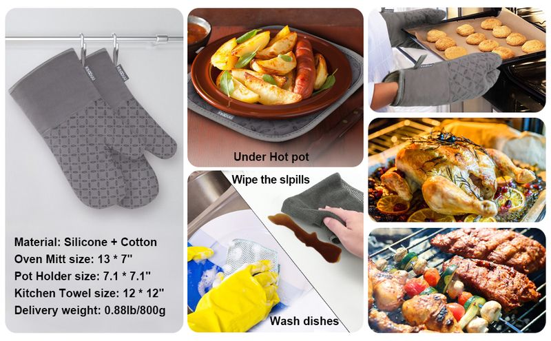 6-Pack 500°F Heat Resistant Oven Mitts & Pot Holders_voghion.com