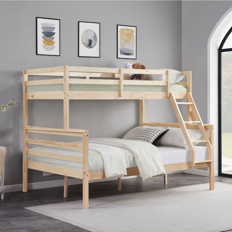 Twin Over Full Bunk Bed With Ladder,Wooden Bunk Bed With High Guardrail And Ladder For Kids, Teens, Dorm Rooms, And Guest Rooms,No Box Spring Needed,Natural_voghion.com