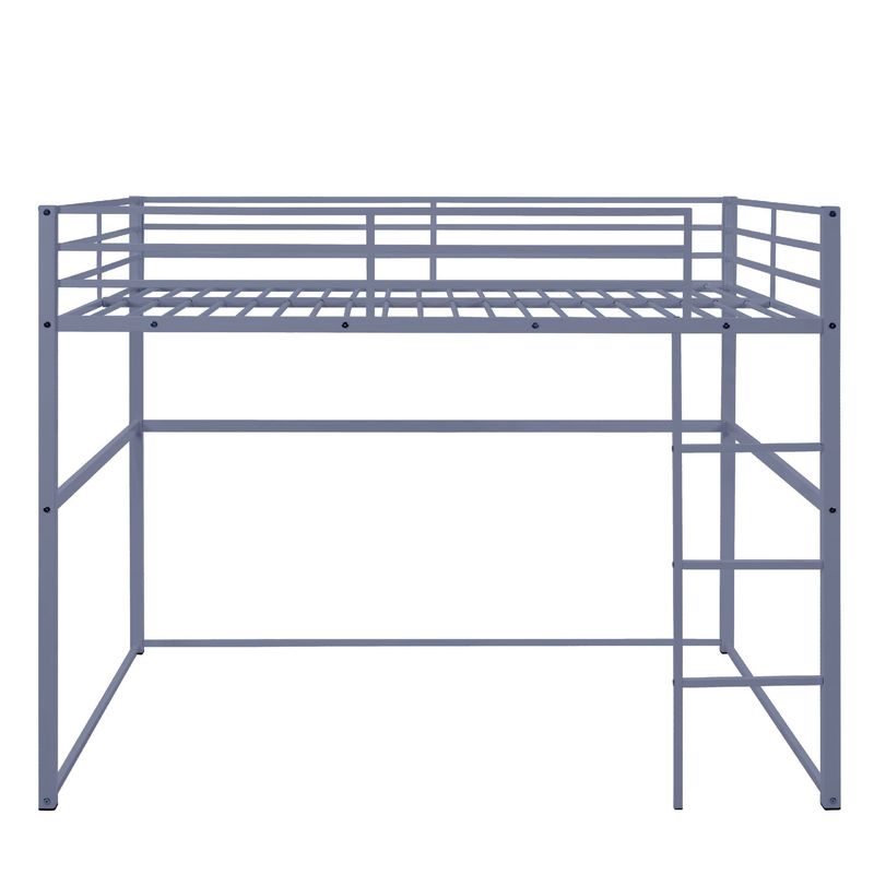 Metal Loft Bed Full Size, Loft Bed Frame With Safety Guard Rails & Flat Ladder, Twin Loft Bed For Kids Teens Adults, Gray_voghion.com