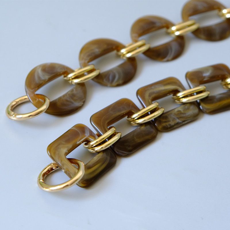 Vintage Bunte Acrylharz Farbblock Metall Handarbeit Abnehmbare Braune Damentasche Dekorationskette_voghion.com