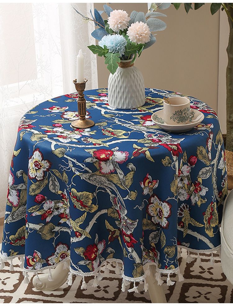 Nappe classique en polyester à motif floral – Rectangulaire et ronde résistante à la chaleur pour table à manger et table basse_voghion.com