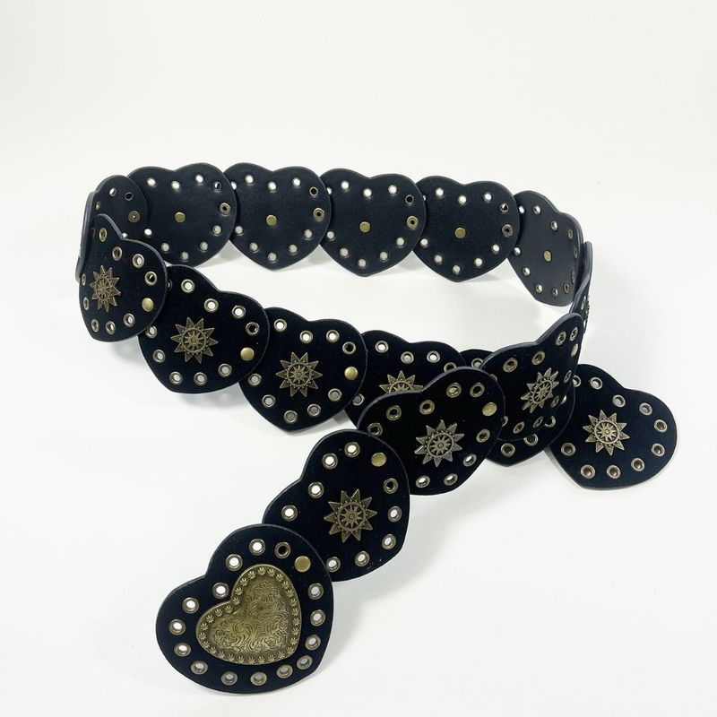 Cintura con fibbia in metallo patchwork a forma di cuore tribale da cowboy, accessorio di moda versatile_voghion.com