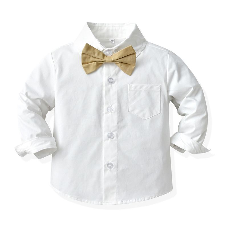 Kinderkleidung neues Kleid für einen einjährigen Jungen mit langärmeligem weißem Hemd und Overall für den Kindertag, Leistung für Jungen im Frühjahr, Kinderkleidungsanzug_voghion.com