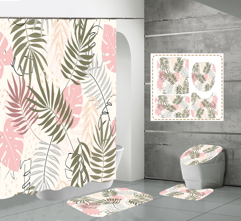 3D polyester digital printing waterproof shower curtain tropical plant bathroom partition shower curtain_voghion.com