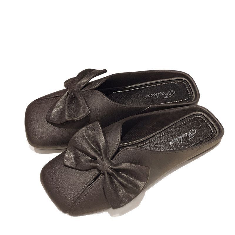 Sandales à nœud papillon Wo, vêtements d'extérieur, nouvelle mode été 2025, pantoufles plates à bout carré de style coréen polyvalentes pour_voghion.com