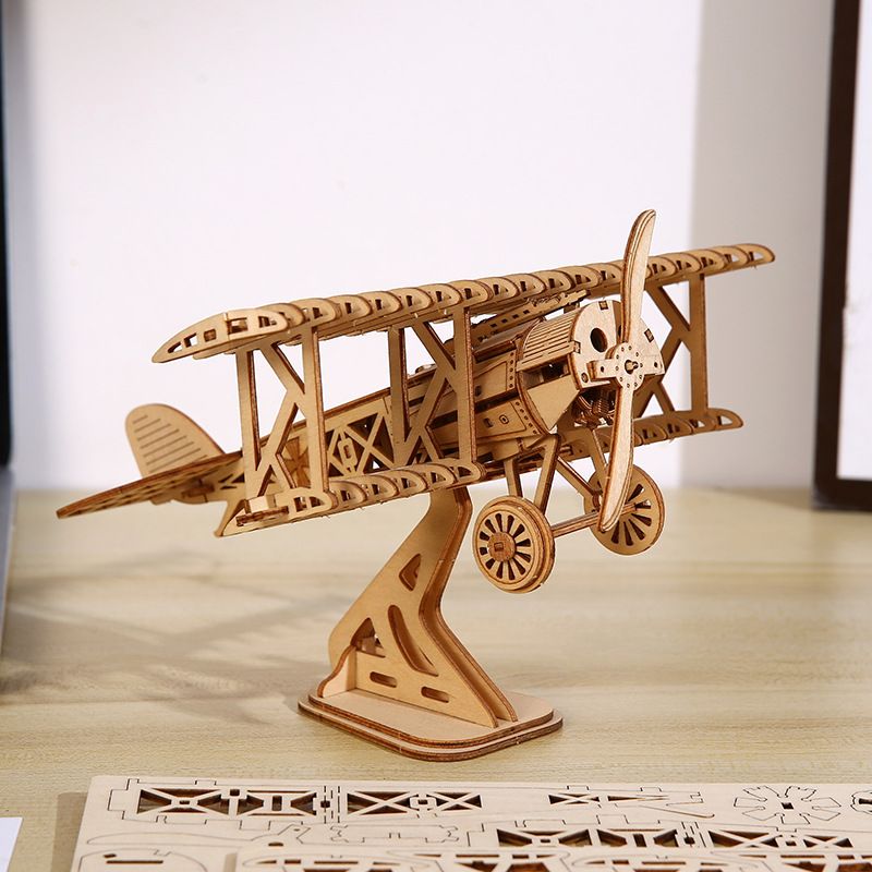 New Aircraft 3D Wooden Three-dimensional Puzzle, Wooden Toys Educational Assembly Toys DIY Creative Ornaments_voghion.com