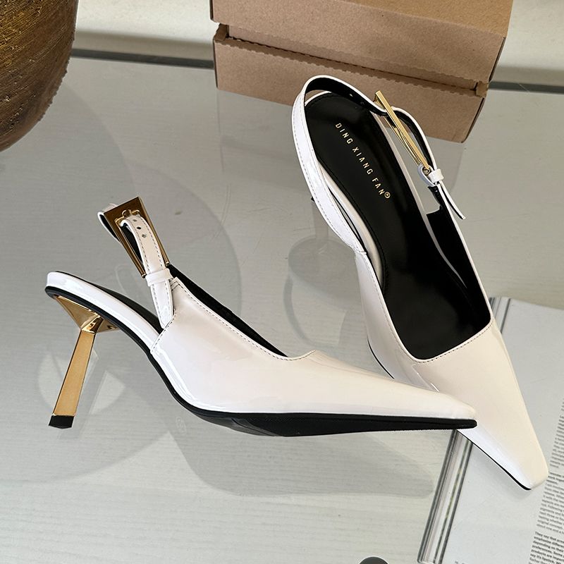 New In 2024 High Heel Strap Buckle Pointed Toe Slingback Fashion Heels Metal Shoes With Décolleté For Women_voghion.com