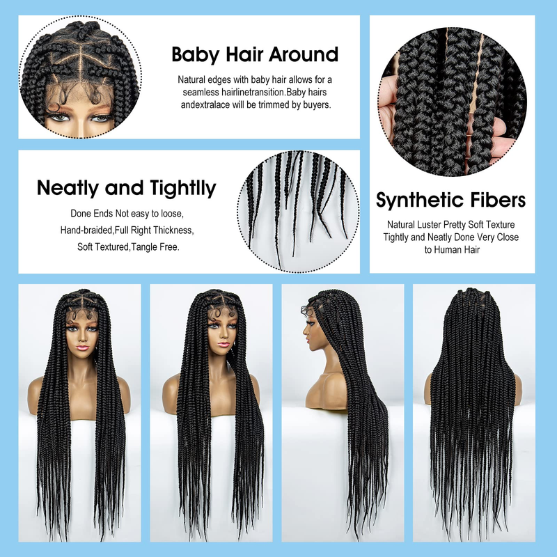 32 Zoll langes, handgeflochtenes, geflochtenes, afrikanisches, strapazierfähiges geflochtenes Geflecht mit voller Spitze und atmungsaktiver, modischer Alltagskleidung für Damen_voghion.com
