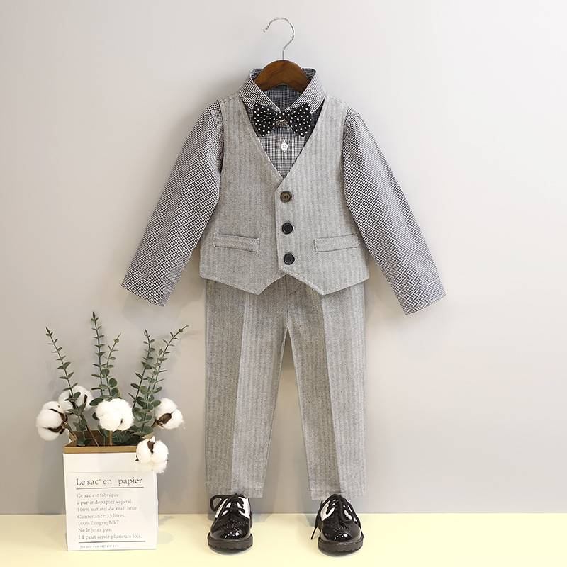 Kinderkleidung Kinderweste Anzug Frühling Blumenmädchen Hochzeitskleid Baby Geburtstag ein Jahr alt Kleid Junge Britischer Gentleman Performance Kostüm_voghion.com