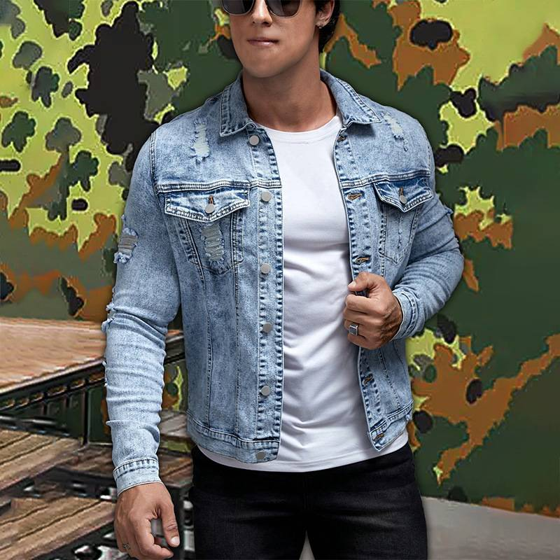 Abbigliamento uomo top camicia in denim giacca trendy semplice e versatile giacca con risvolto slim fit_voghion.com