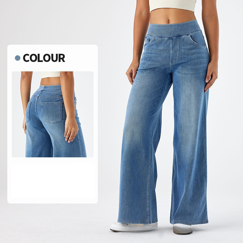 Femeii pantaloni largi din denim cu picior larg talie înaltă slăbire pantaloni scurți cu mai multe buzunare drepte vrac pisică mustăți maimuță pantaloni casual_voghion.com