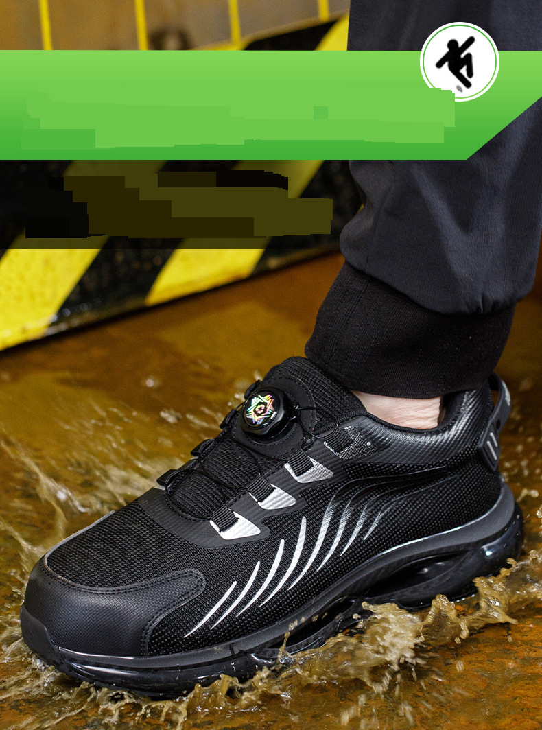Men’s Shoes New Style Labor Protection Shoes Men's Flying Woven Breathable Safety Shoes Button Elastic Shoelaces Lazy One Step Work Men_voghion.com