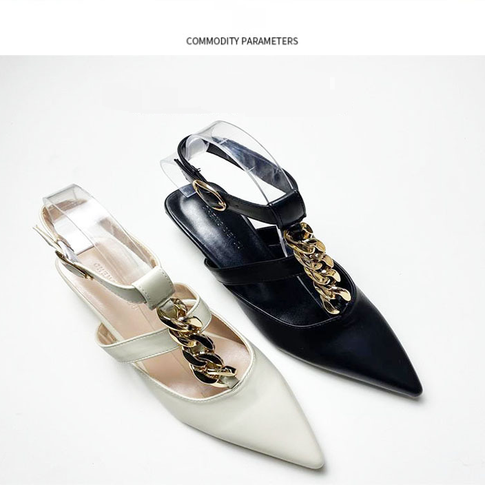 Damenschuhe Frühling und Sommer Damenschuhe Neuer Stil Spitzschuh Schnalle Metallkette High Heel Pantoletten Sandalen Damenschuhe_voghion.com