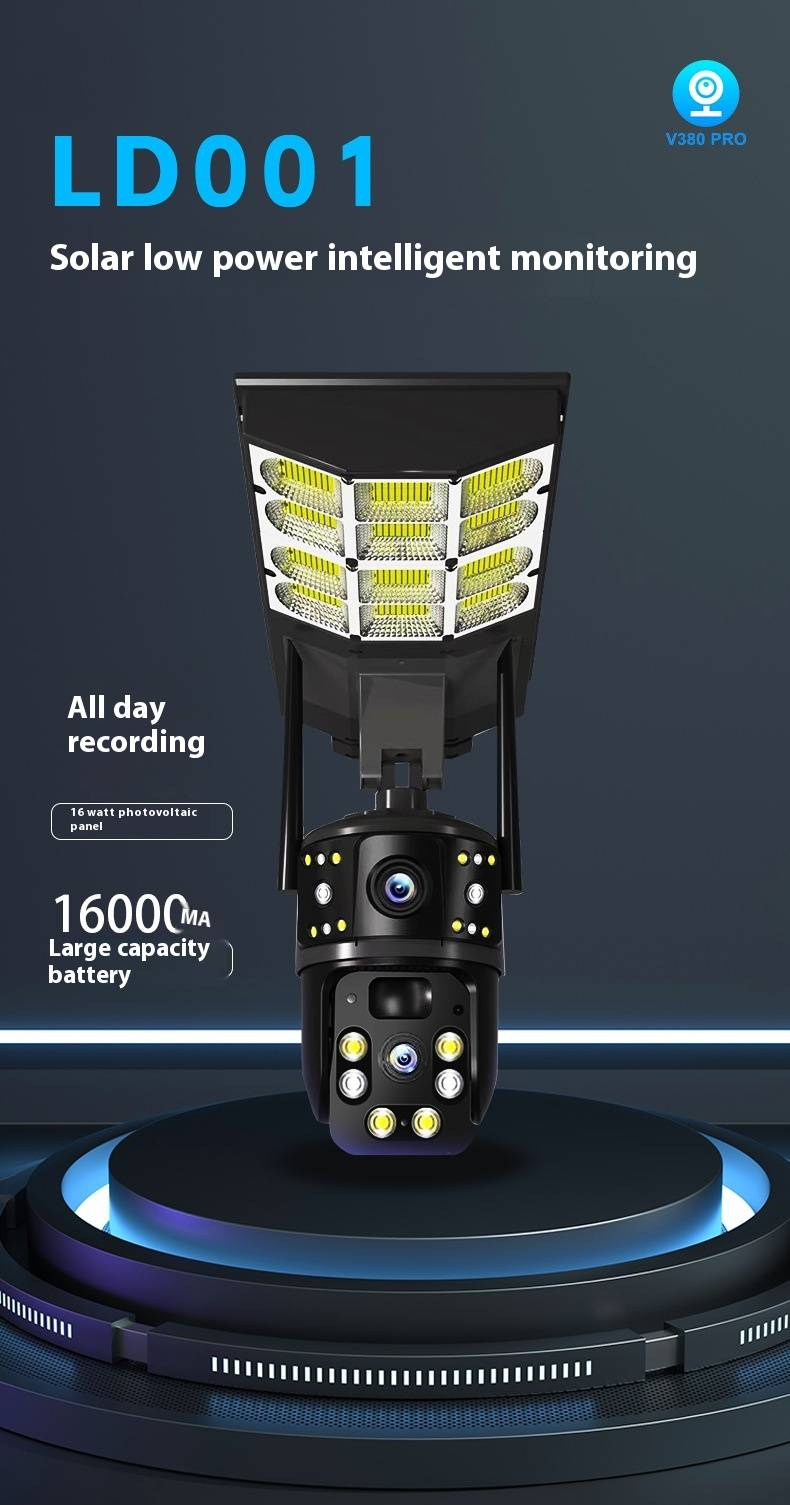 Luz de segurança solar de lente dupla V380 - WiFi/4G, baixo consumo de energia, câmera de vigilância externa HD_voghion.com
