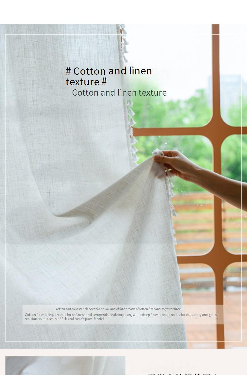 Cortinas de borlas de algodão e linho, cortina branca lisa, cortina divisória para quarto e cozinha, cortina para janela de varanda, cortina curta com semi-sombreamento_voghion.com