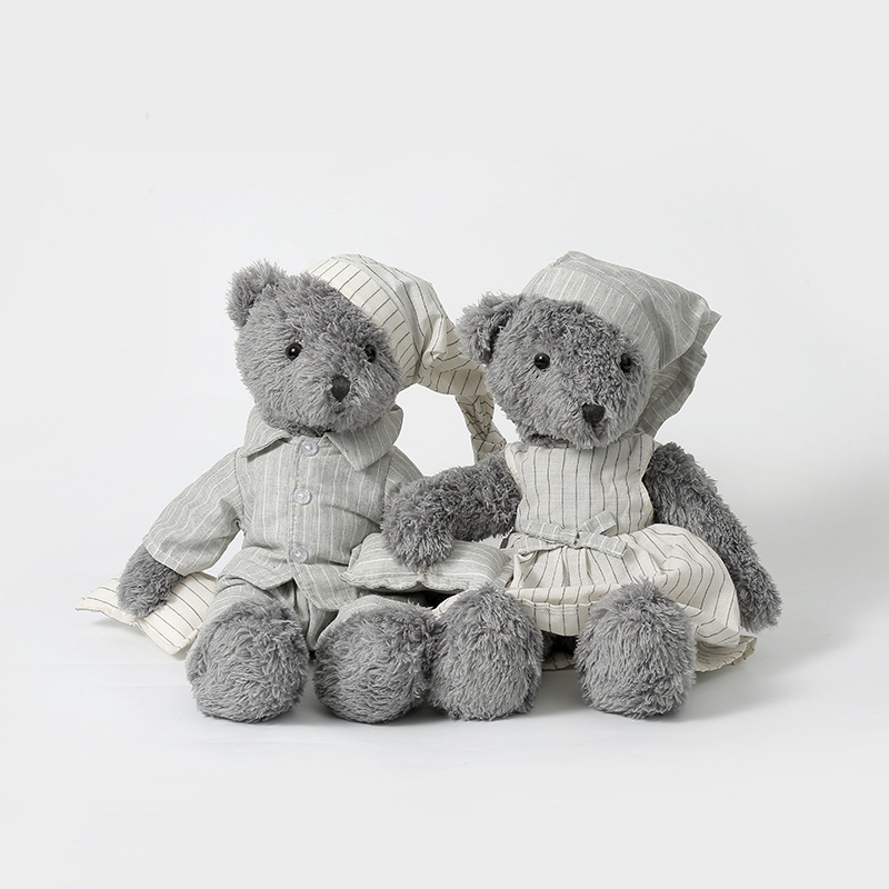 Stuffed Animals Soft Life Gray Pajamas Bear Plush Toy Children Sleeping Comfort Doll Hat Bear Doll Birthday Gift_voghion.com