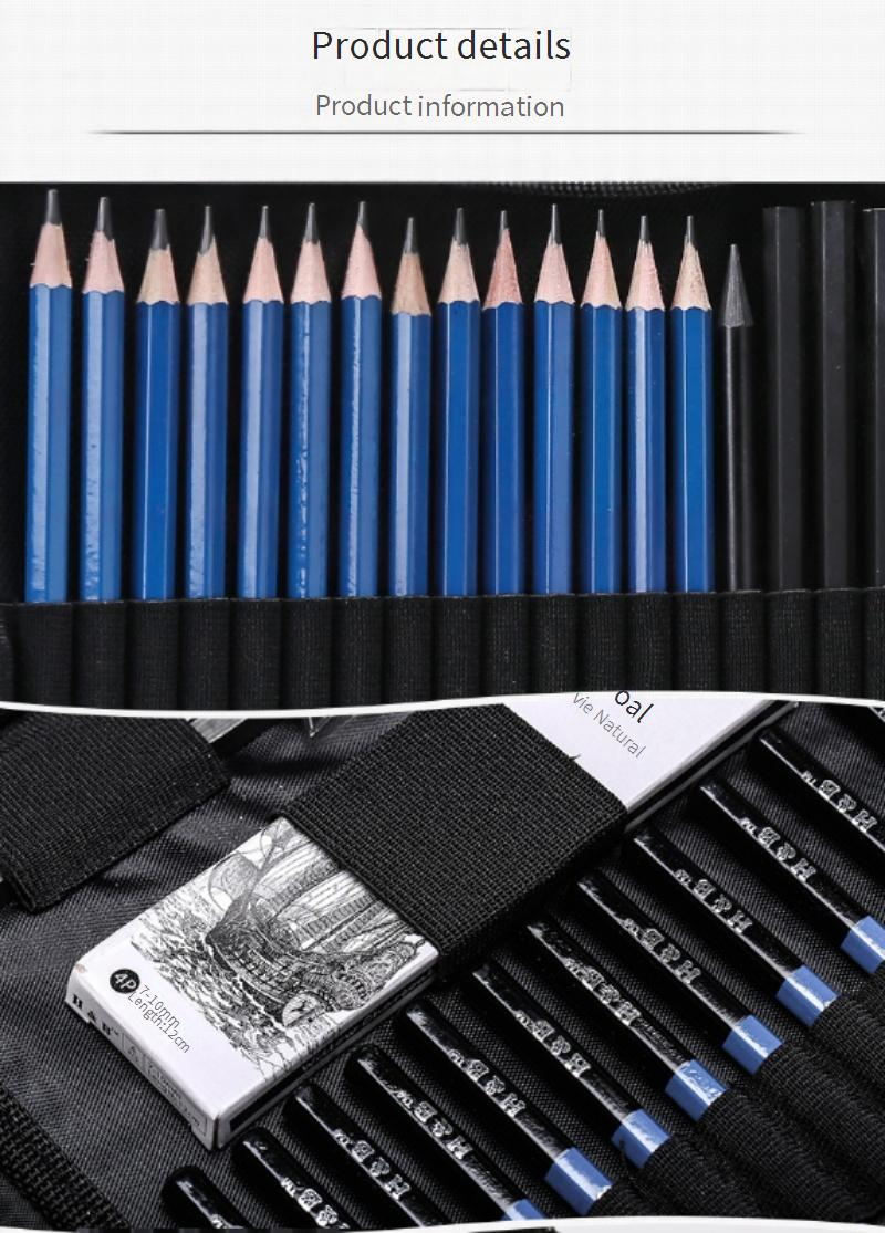40-Piece Drawing Pencil Set With Charcoal Pencils For Beginners, Sketching Art Supplies In Stand-Up Nylon Case_voghion.com
