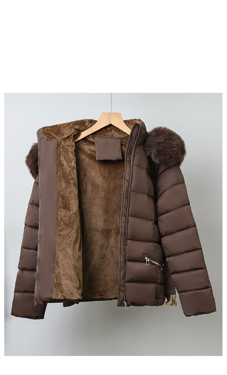 Women's Clothing Short Puffer Jacket With Faux Fur Hood Warm Winter Coat With Cozy Faux Fur Trim, Lightweight Quilted Outerwear For Petite & Plus Size_voghion.com