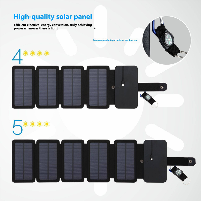 Portable Solar Charger Foldable Power Bank With 4/5 Panels, 10W Output, 5V USB For Outdoor Camping, Hiking, Emergency_voghion.com
