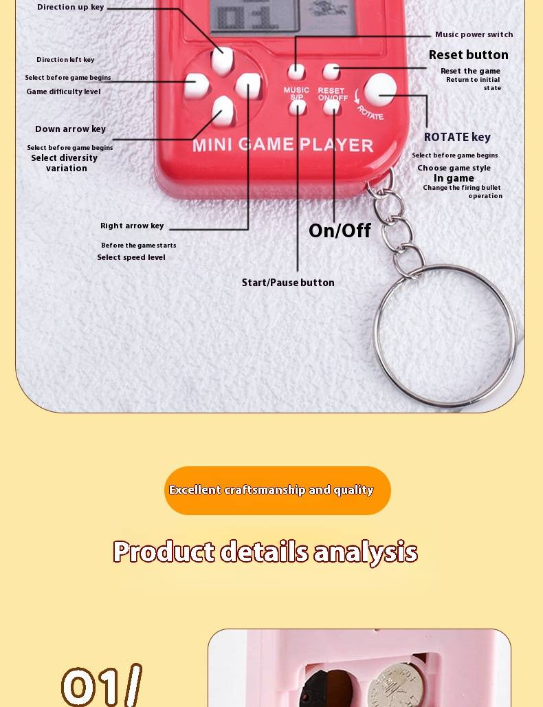 Portachiavi retrò Mini Tetris - Giocattolo portatile per bambini e adulti, 14 colori disponibili_voghion.com