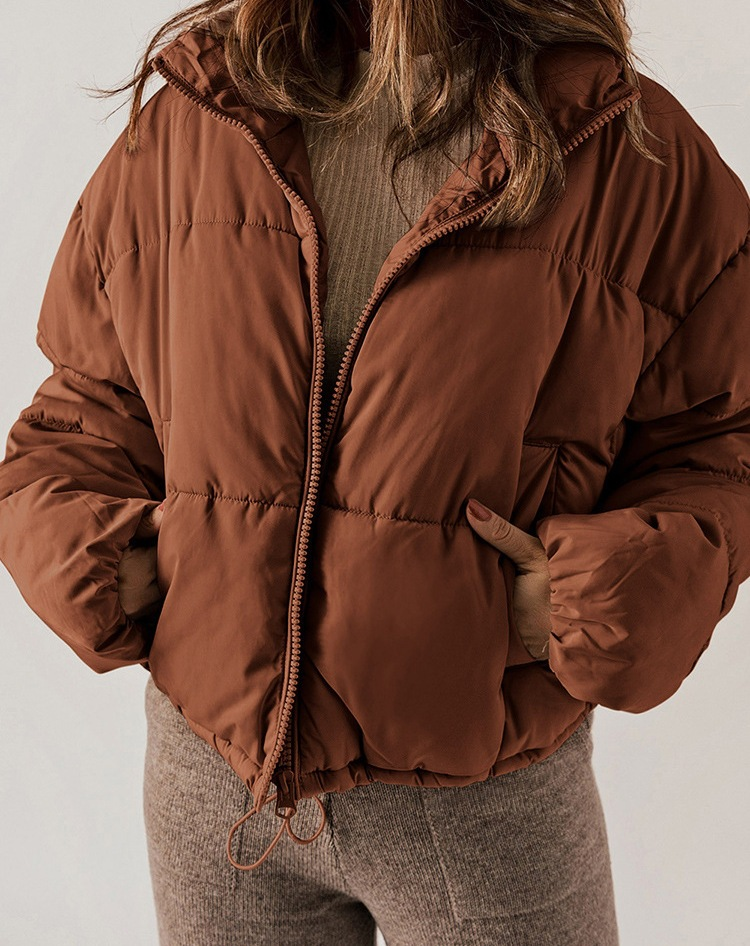 Women's Winter Fashion Coat - European Style Casual Jacket With Pockets, Warm Polyester Filling, Classic Stand Collar, Streetwear Outerwear_voghion.com