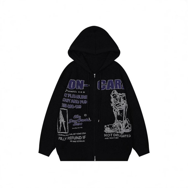 Vintage-Inspired 3d Print Hooded Knit Sweater | Oversized Streetwear Pullover | Soft Viscose Blend | Grey/Black/Red_voghion.com