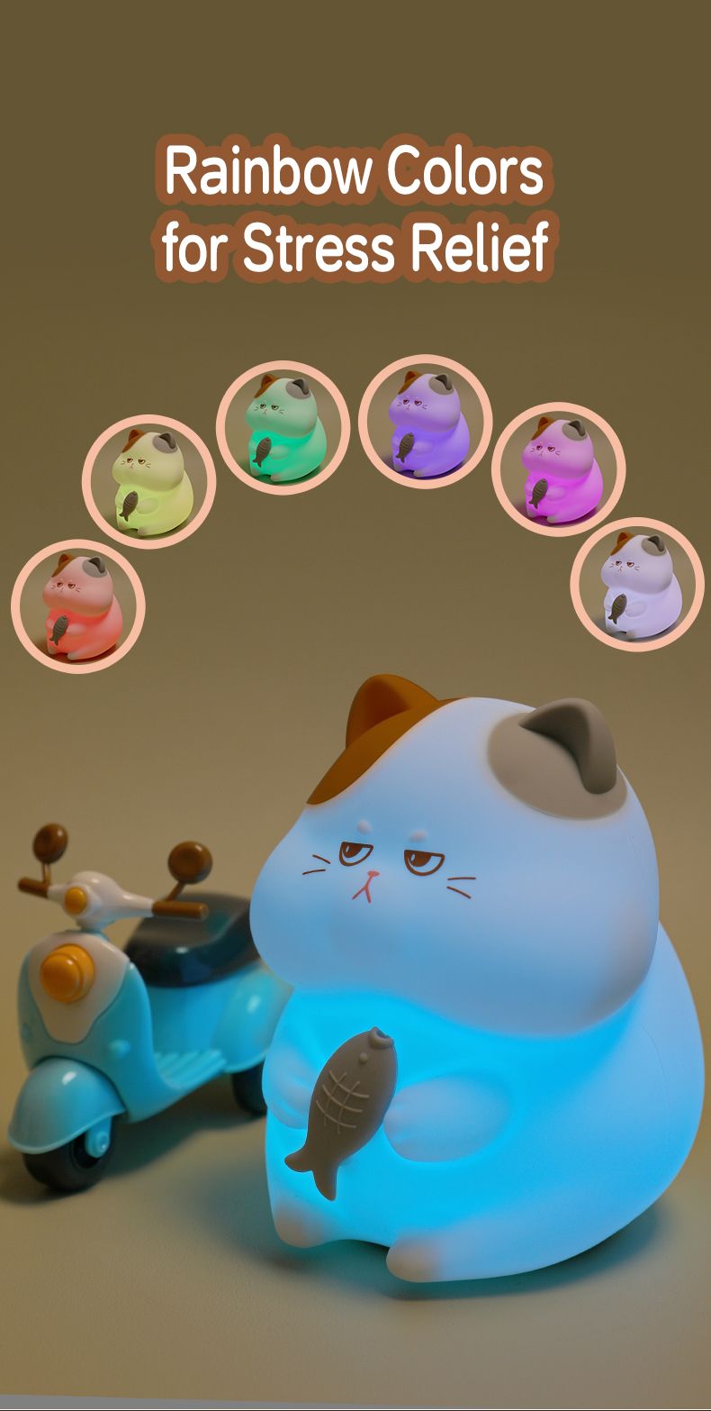 Luce notturna a forma di gatto goloso, ricaricabile, colorata, per l'alimentazione sul comodino, regalo di compleanno per bambini._voghion.com