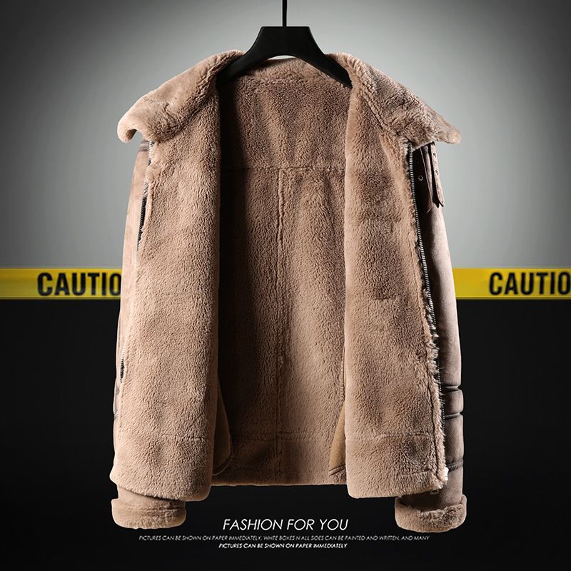 Men’s Faux Shearling Jacket – Slim-Fit Winter Coat With Zip Closure (Sizes M-5XL, Charcoal Gray)_voghion.com