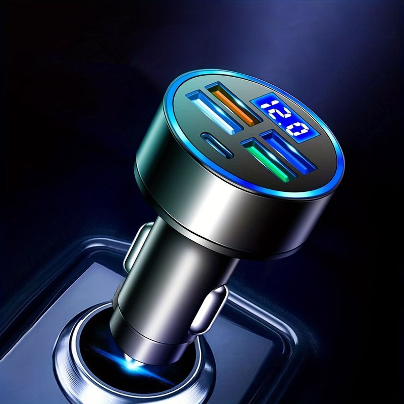Carregador de carro USB de 3,1 A com 4 portas e tipo C, monitor de voltagem e amperes com display digital LED - Fit_voghion.com
