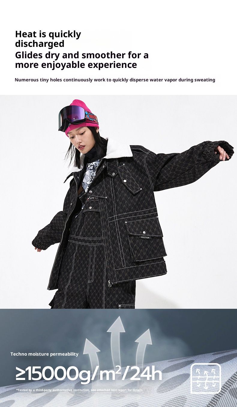 Denim Ski Jacket – Waterproof, Windproof & Breathable Snowboarding Coat With 15000mm Rating (Thermal Insulated, Durable 3-Layer Fabric, Unisex Fit)_voghion.com