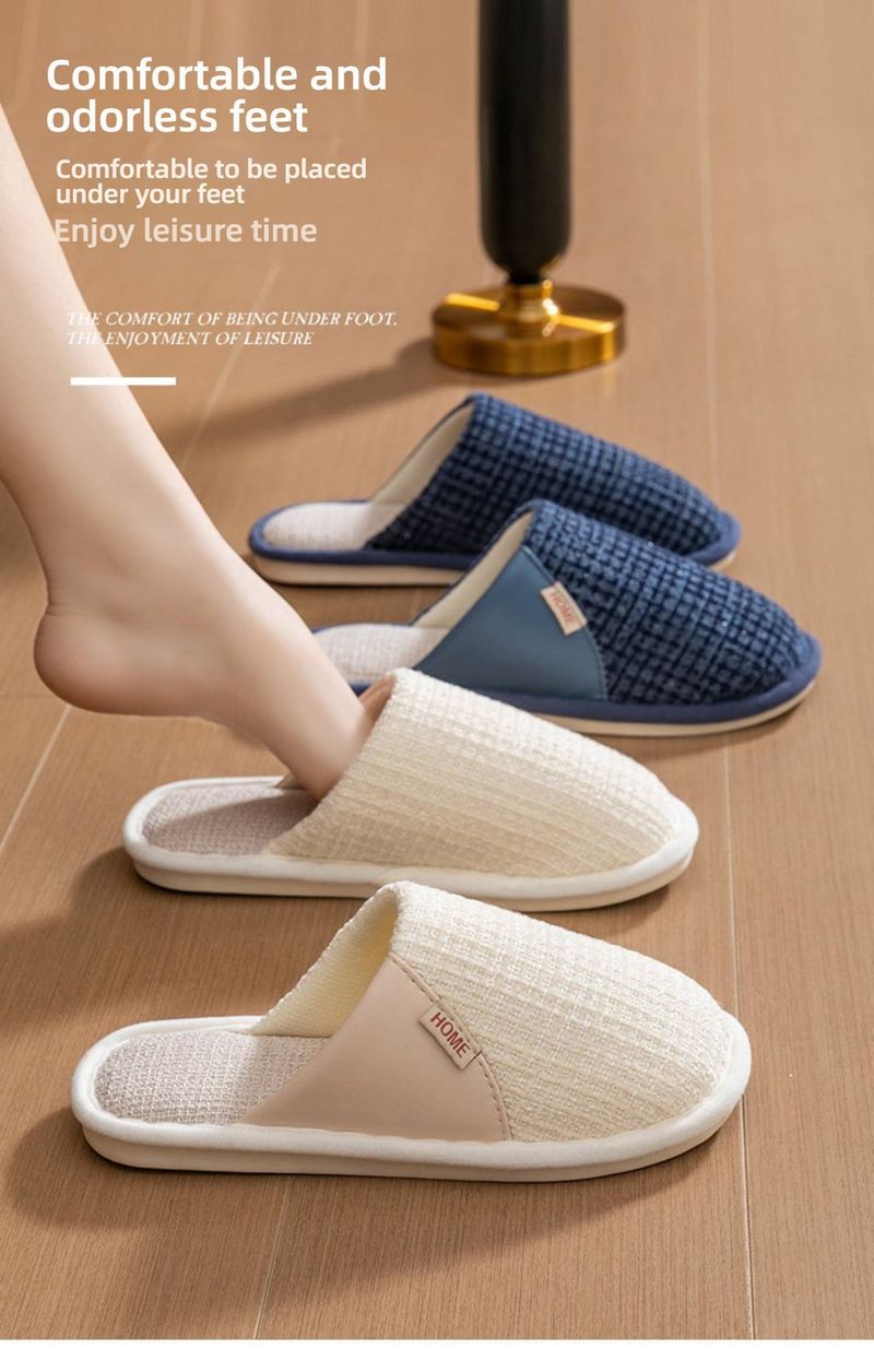 Atmungsaktive Hausschuhe aus Leinen für Damen und Herren – rutschfeste Sommersandalen mit baumwollgefüttertem Fußbett (lässige Unisex-Sandalen)_voghion.com